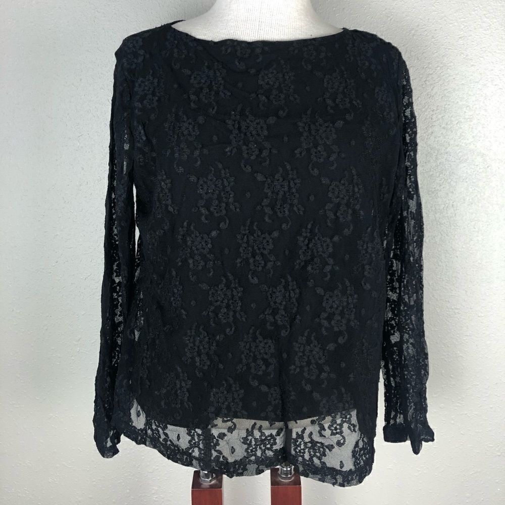 Dialogue Black Lacey Blouse Top Size Medium
